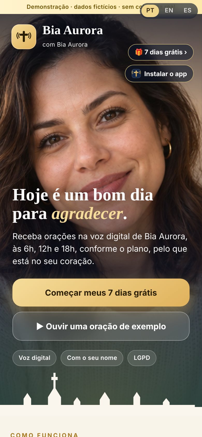 Tela do aplicativo com a biblioteca de orações