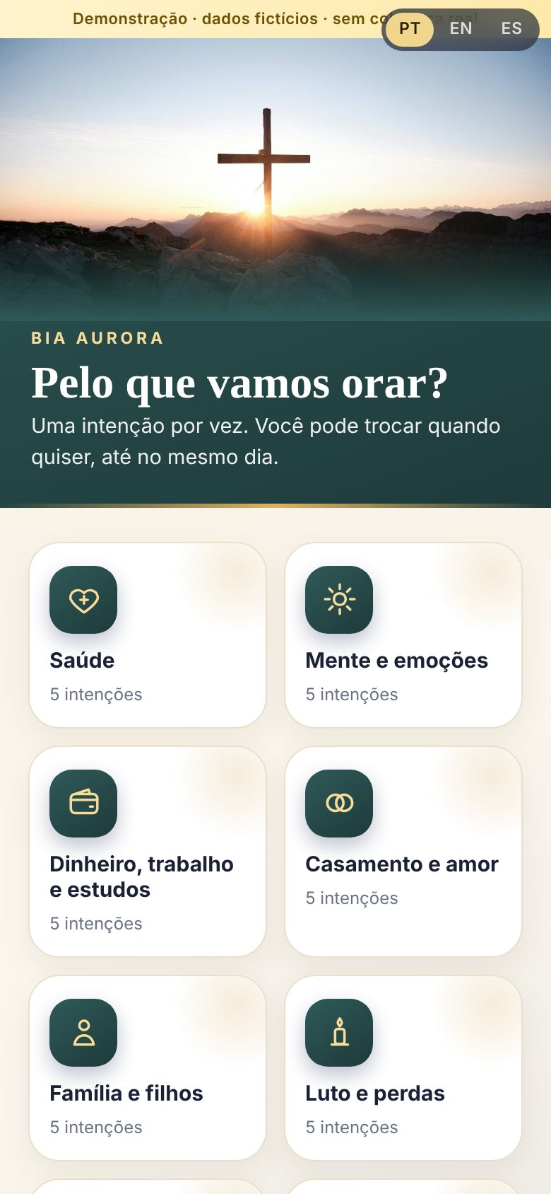 Tela do aplicativo com a oração do dia